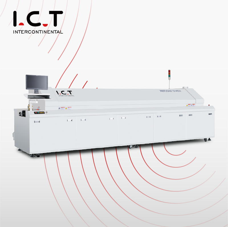 I.C.T |SMT Riflusso nel forno Trasportatore SMT Riflusso touchscreen a catena a 6 zone PCB nel forno