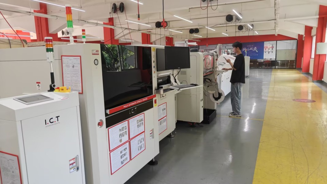 Ingegnere che ispeziona la funzionalit&agrave; dell'attrezzatura presso la sede centrale di I.C.T prima della spedizione.