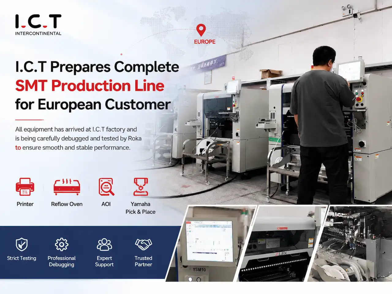 I.C.T prepara la linea di produzione completa SMT per il cliente europeo.webp